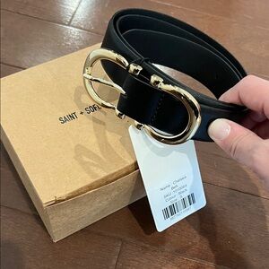NWT Saint & Sofia Black Chelsea Belt with Gold Buckle